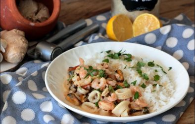 fruits de mer à l'ail et au gingembre