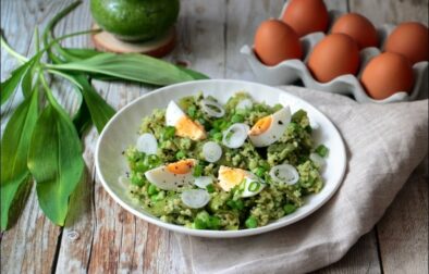 salade de boulgour pois oeuf et pesto d'ail des ours